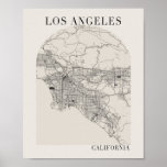 Los Angeles California Boho Arch Street Map Poster<br><div class="desc">Los Angeles California Boho Minimal Arch Full Beige Color Street Map</div>
