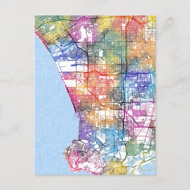 Los Angeles California City Map Postcard (Front)