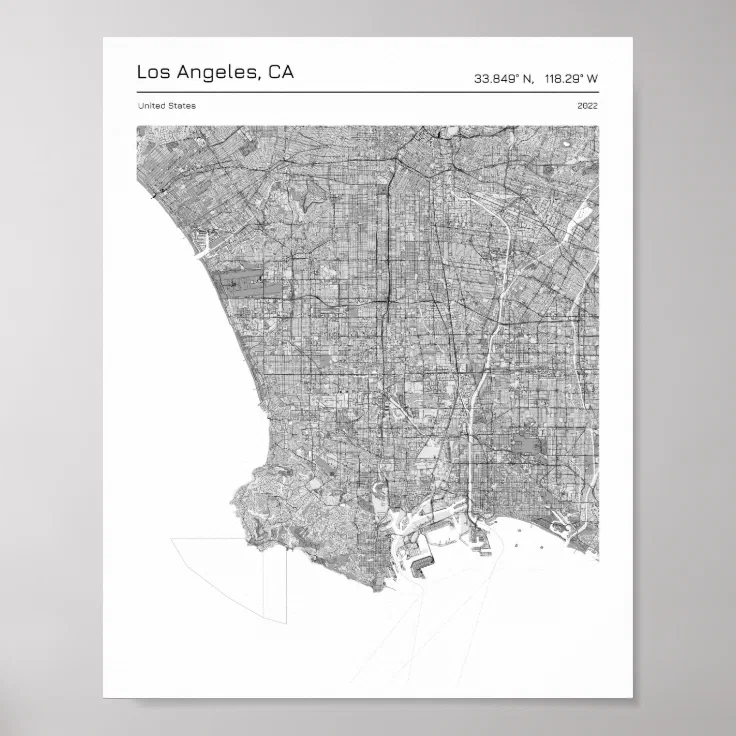 Los Angeles California City Road Map Poster | Zazzle