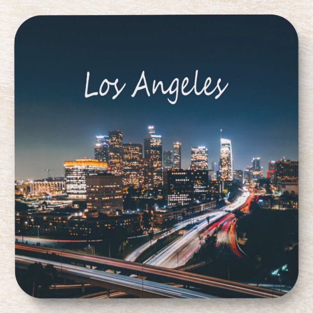 Los Angeles California City Skyline at night Beverage Coaster (Front)