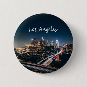 Los Angeles California City Skyline at night Button