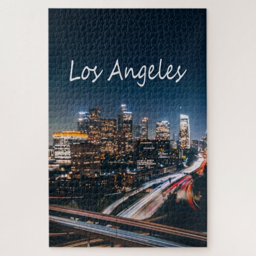 Los Angeles California City Skyline at night Jigsaw Puzzle