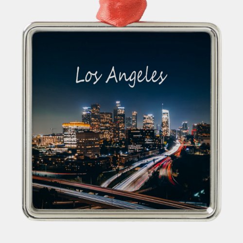 Los Angeles California City Skyline at night Metal Ornament