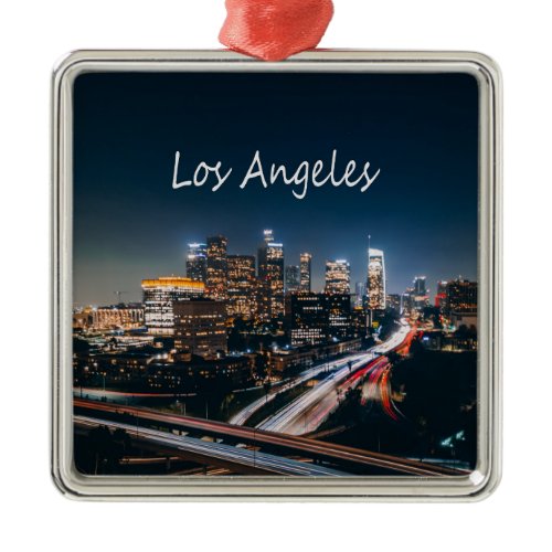 Los Angeles California City Skyline at night Metal Ornament
