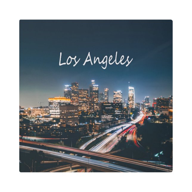 Los Angeles California City Skyline at night Metal Print (Front)