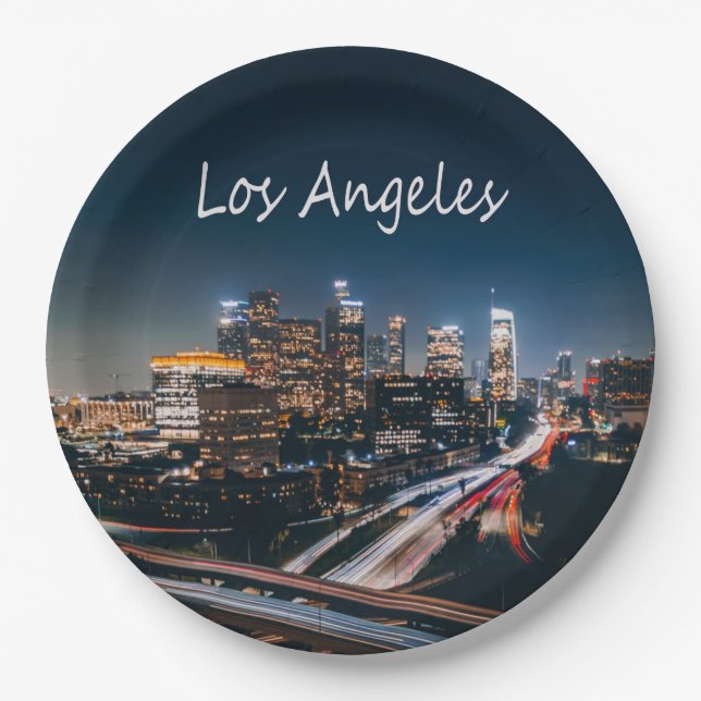Los Angeles California City Skyline at night Paper Plates (Front)