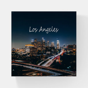 Los Angeles California City Skyline at night Paperweight