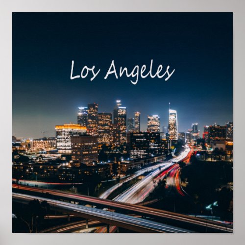 Los Angeles California City Skyline at night Poster