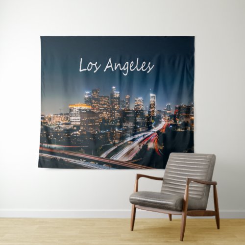 Los Angeles California City Skyline at night Tapestry