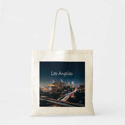 Los Angeles California City Skyline at night Tote Bag