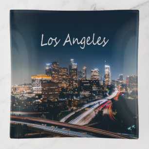 Los Angeles California City Skyline at night Trinket Tray