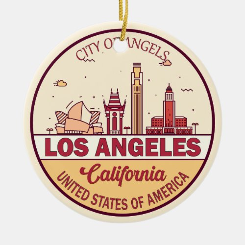 Los Angeles California City Skyline Emblem Ceramic Ornament