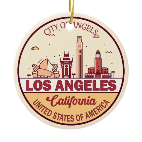 Los Angeles California City Skyline Emblem Ceramic Ornament