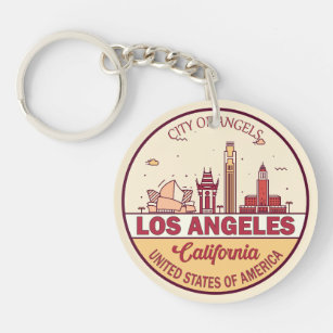Los Angeles California City Skyline Emblem Keychain