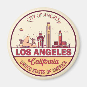 Los Angeles California City Skyline Emblem Magnet