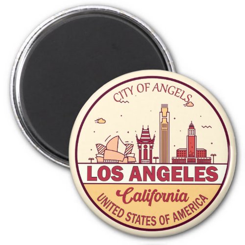 Los Angeles California City Skyline Emblem Magnet