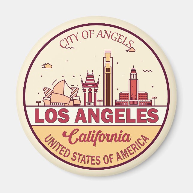 Los Angeles California City Skyline Emblem Magnet (Front)