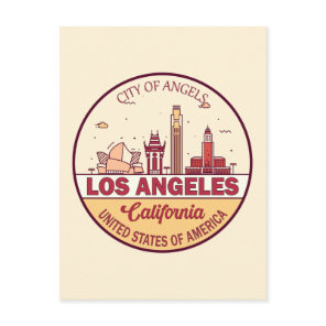Los Angeles California City Skyline Emblem Postcard