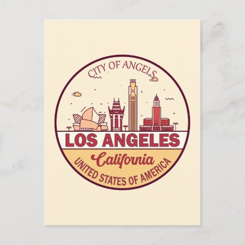Los Angeles California City Skyline Emblem Postcard
