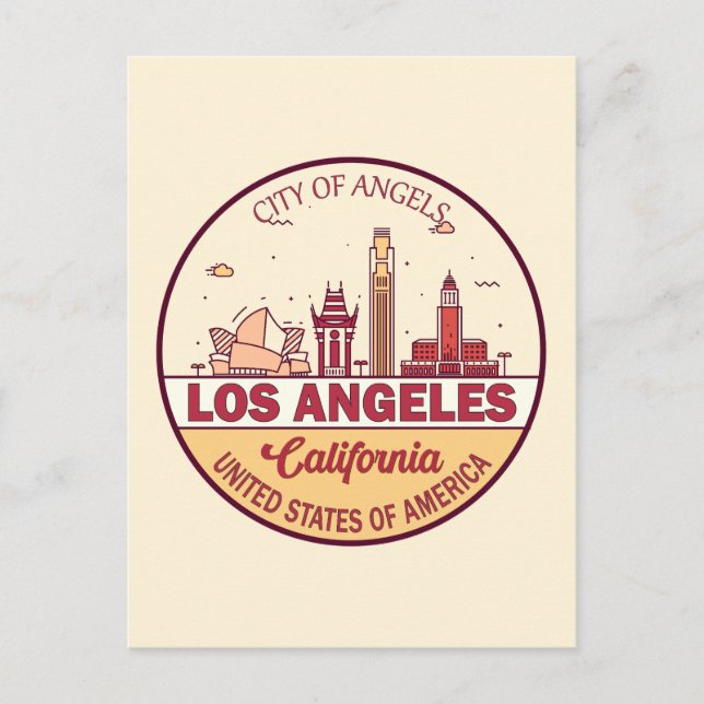 Los Angeles California City Skyline Emblem Postcard (Front)
