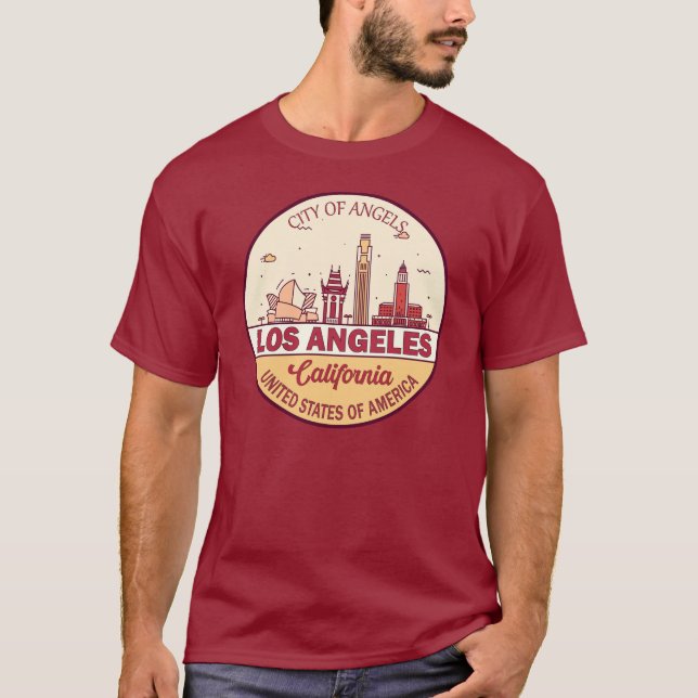 Los Angeles California City Skyline Emblem T-Shirt (Front)