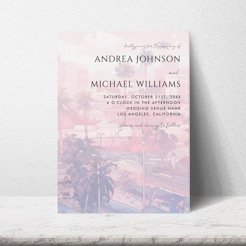 Los Angeles California Dreamy LA City Pink Wedding Invitation