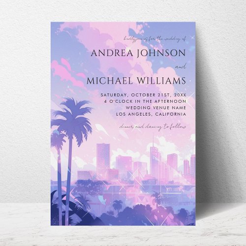 Los Angeles California Dreamy LA Pink Wedding Invitation