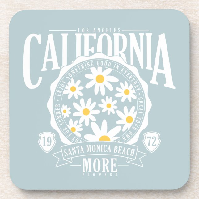 Los Angeles California Floral Graphic Beverage Coaster (Front)