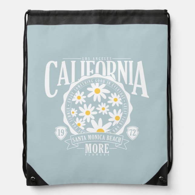 Los Angeles California Floral Graphic Drawstring Bag (Front)