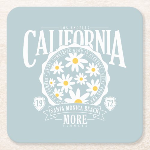 Los Angeles California Floral Graphic Square Paper Coaster