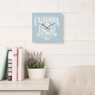 Los Angeles California Floral Graphic Square Wall Clock