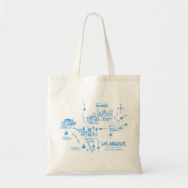 Los Angeles California Illustrated Map Tote Bag (Front)