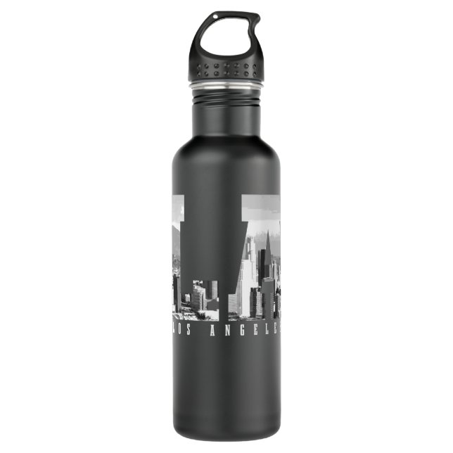 Los Angeles California LA Skyline Pride Black Whit Stainless Steel Water Bottle (Front)