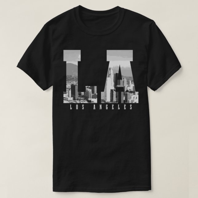 Los Angeles California LA Skyline Pride Black Whit T-Shirt (Design Front)