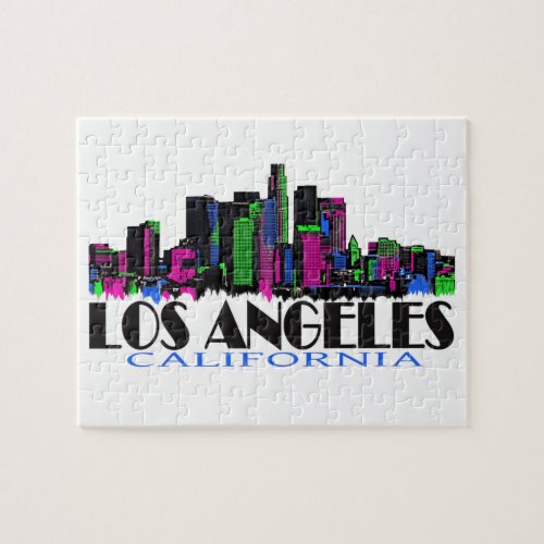 Los Angeles California neon skyline Jigsaw Puzzle