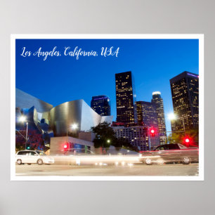 Los Angeles California Night Photography Downtown Poster
