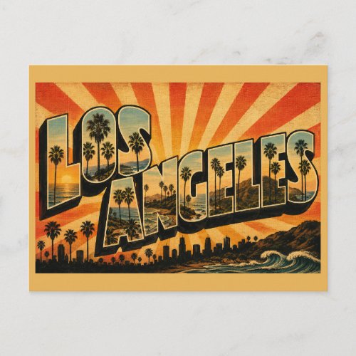 Los Angeles California Palm Tree Coastal Art Postcard