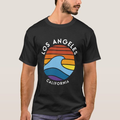 Los Angeles California Rainbow Wave Beach T_Shirt