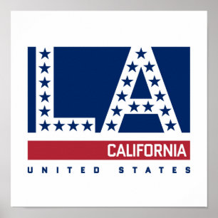 Los Angeles, California Red,White & Blue Skyline Poster