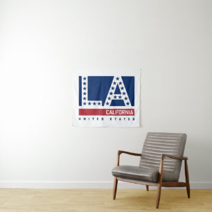 Los Angeles, California   Red,White & Blue Skyline Tapestry