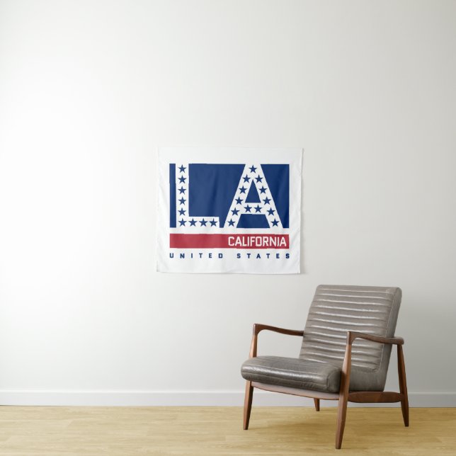 Los Angeles, California | Red,White & Blue Skyline Tapestry (In Situ (Horizontal))