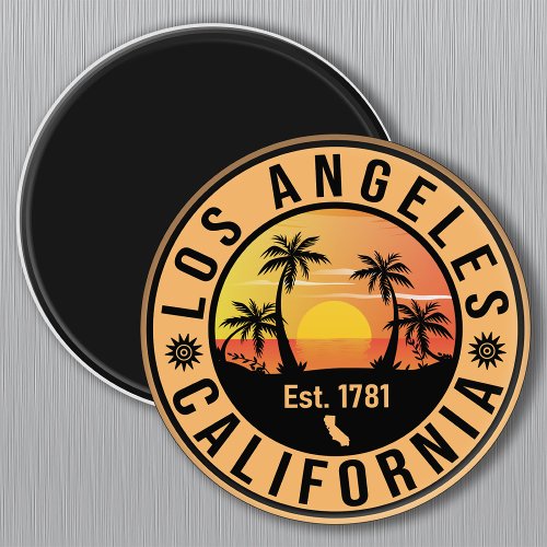 Los Angeles California Retro Sunset Souvenirs Palm Magnet