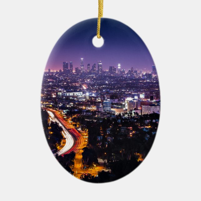 Los Angeles, California Skyline at night Ceramic Ornament (Front)