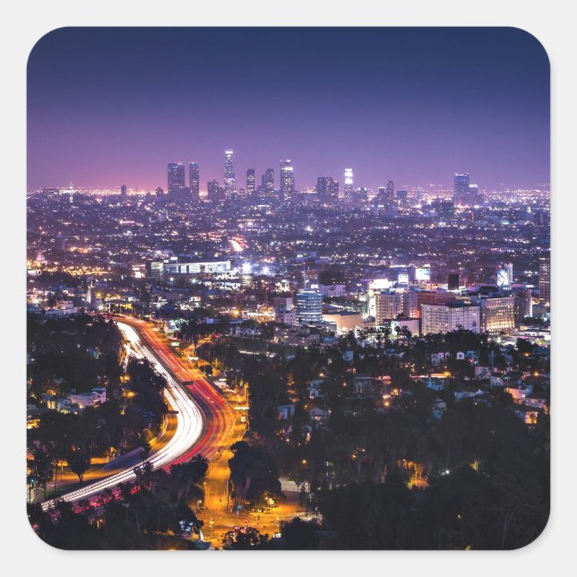 Los Angeles, California Skyline at night Square Sticker (Front)