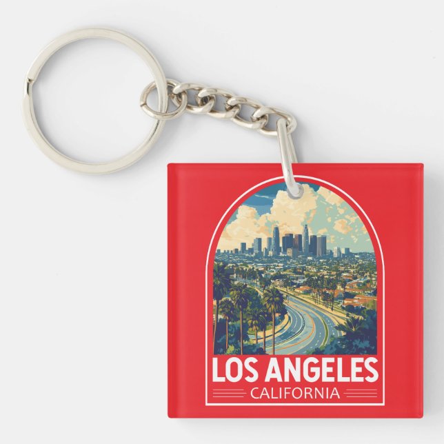 Los Angeles California Travel Art Emblem Keychain (Front)