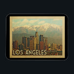 Los Angeles California Vintage Travel Magnet<br><div class="desc">Los Angeles California design in Vintage Travel style featuring a city skyline view with mountains behind.</div>