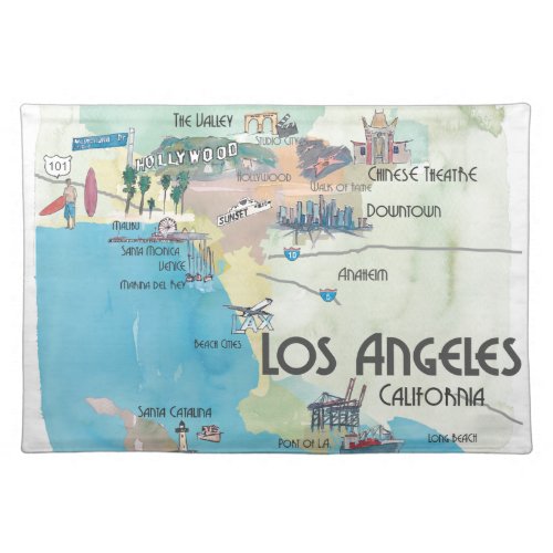 Los Angeles California Vintage Travel Map Cloth Placemat
