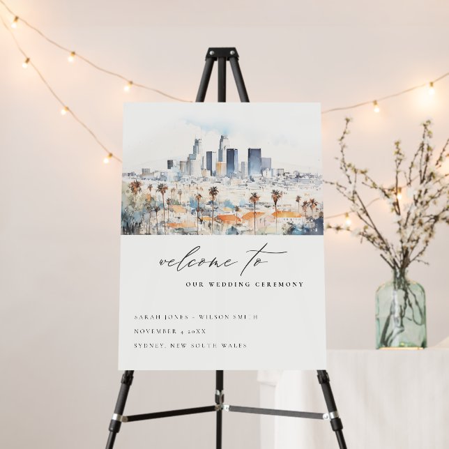 Los Angeles California Watercolor Wedding Welcome Foam Board (In Situ (Stand))