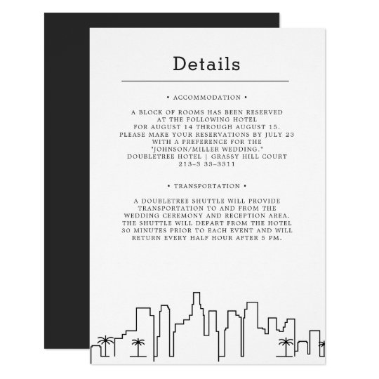 Los Angeles, California Wedding Guest Details Invitation