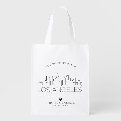 Los Angeles California Wedding  Stylized Skyline Grocery Bag